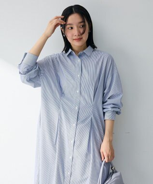 Green Parks イージーケア抜け衿ウエストタックシャツワンピース Navy