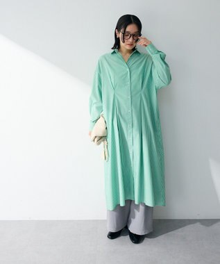 Green Parks イージーケア抜け衿ウエストタックシャツワンピース Green