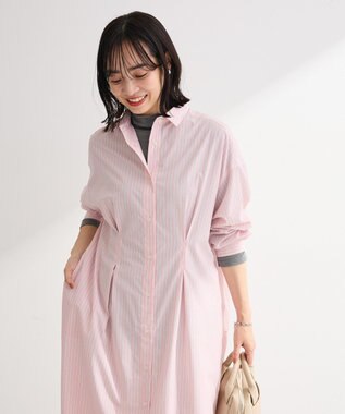 Green Parks イージーケア抜け衿ウエストタックシャツワンピース Pink