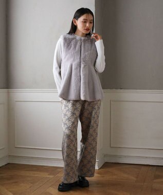 Green Parks ・ＥＬＥＮＣＡＲＥ　ＤＵＥペプラムフェイクファーベス Gray Beige