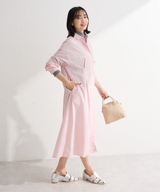 Green Parks イージーケア抜け衿ウエストタックシャツワンピース Pink
