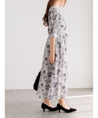 Te chichi マップパターンプリントワンピース ブラック