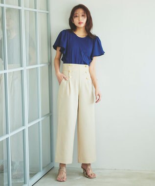 Feroux 【UVケア】バイカラーラッフルスリーブ Ｔシャツ ブルー系