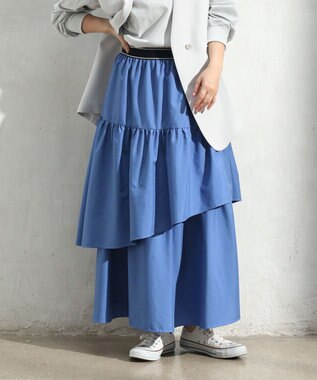 Green Parks ウエストラインフリルティアードスカート Blue