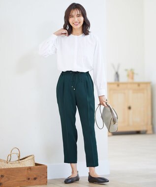 ANY 【ストレッチ/ウエストゴム】イージーケア美脚 パンツ ピーコックグリーン