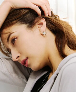 Tiaclasse 【金属アレルギー対応】 一粒クリスタルサークルピアス オフホワイト×ゴールド