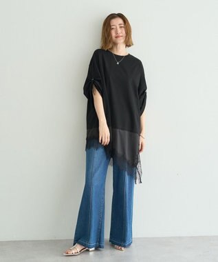 YECCA VECCA ドロストスリーブヘムレースTee Black