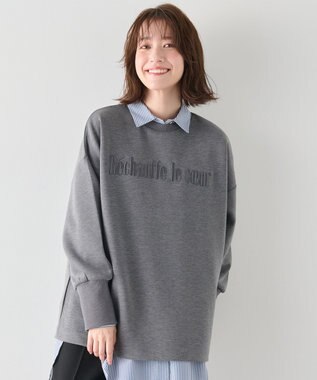 ANY L 【洗濯機可】エンブロイダリーロゴダンボールプルオーバー トップチャコール