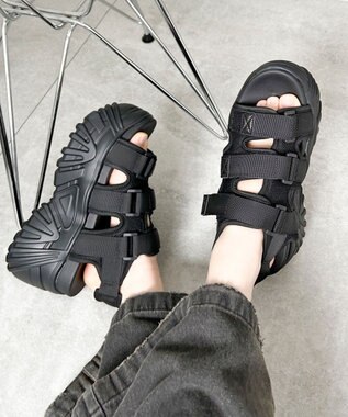 WEGO 厚底ベルトスポーツサンダル ブラック