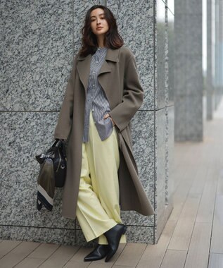 ICB ウールリバー ロングトレンチコート アッシュカーキ系