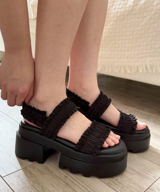 WEGO 厚底フリルギャザーサンダル ブラック
