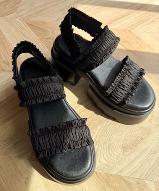 WEGO 厚底フリルギャザーサンダル ブラック