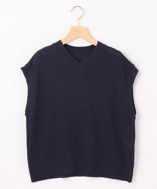 組曲 【WEB限定・前後着用可】コットンポリエステル杢プルオーバー ニット ネイビー系