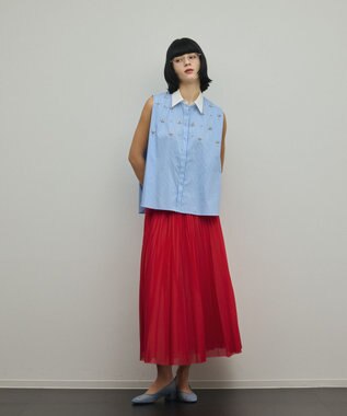 GRACE CONTINENTAL ビジューノースリーブシャツ ストライプ