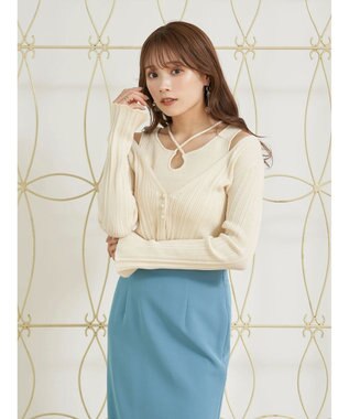 earth music&ecology ＳＥＴ２点ショートカーディガン＋レイヤードタンク Ivory