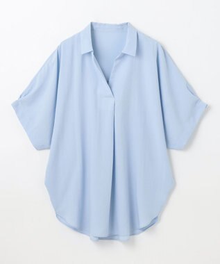 ANY L 【新色追加】スキッパーネック袖タックブラウス ライトブルー