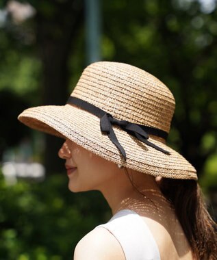 石田製帽 ペーパーブレードミックス　ワイドカサブランカ ベージュミックス