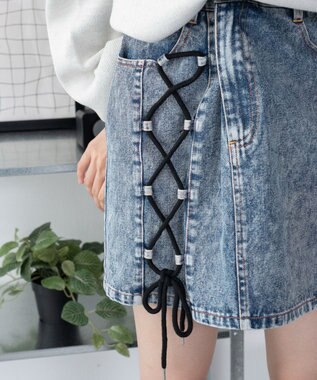 WEGO レースアップハートポケットデニムスカパン デニム中濃加工色