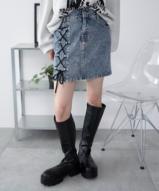 WEGO レースアップハートポケットデニムスカパン デニム中濃加工色