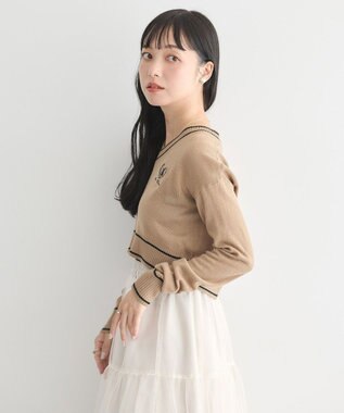 earth music&ecology キャットロゴショートニットプルオーバー Gray Beige