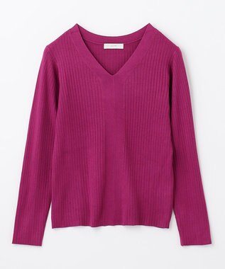 ANY 【洗える】Vネック リブニット ワイン系