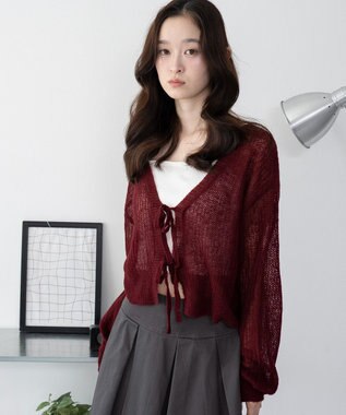 WEGO 【25年秋冬新作】モヘアタッチ2WAYリボンカーデ ワイン