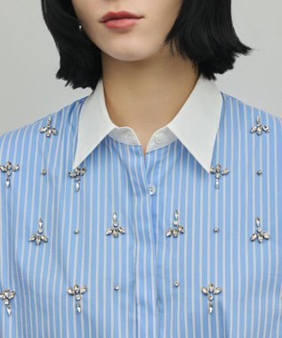 GRACE CONTINENTAL ビジューノースリーブシャツ ストライプ