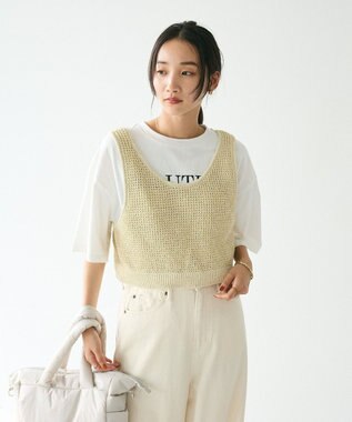 CRAFT STANDARD BOUTIQUE ワッフル編み短丈ニットベスト Ivory