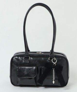 WEGO チャーム付きスクエアボストンバッグ ブラック