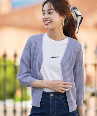 Tiaclasse 【洗える】スリット袖Vネックリブカーディガン ラベンダー