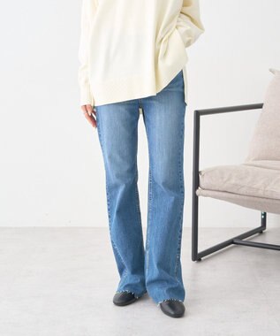 earth music&ecology 【セルフカット可】ストレッチフレアデニムパンツ Indigo