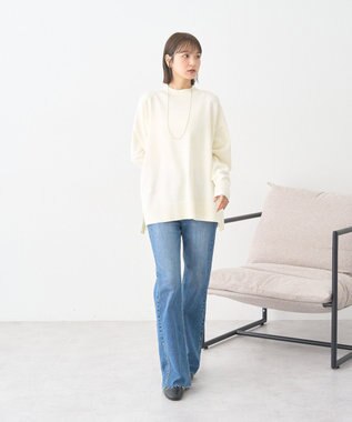 earth music&ecology 【セルフカット可】ストレッチフレアデニムパンツ Indigo