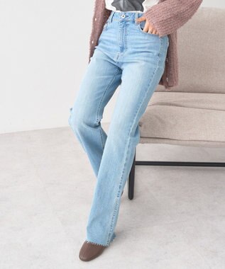 earth music&ecology 【セルフカット可】ストレッチフレアデニムパンツ Light Indigo