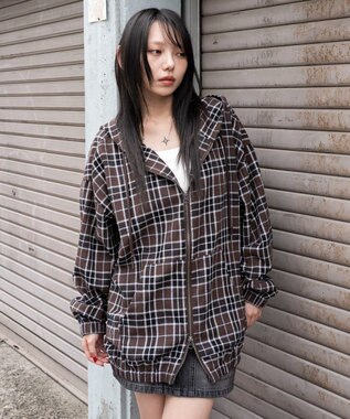 WEGO 【ユニセックス着用ITEM/MLサイズ展開】チェックグラフィックZIPパーカー（LS） ブラウンチェック1
