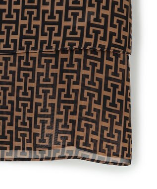 ICB 【30th ANNIVERSARY】 モノグラムプリントシフォン バンドカラーブラウス キャメル×ブラック系