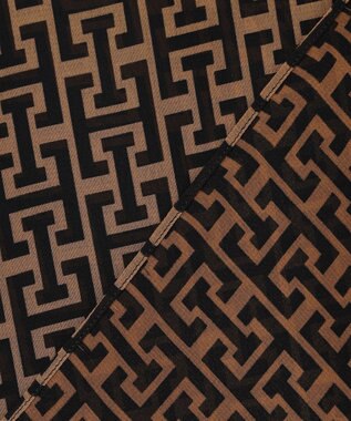 ICB 【30th ANNIVERSARY】 モノグラムプリントシフォン バンドカラーブラウス キャメル×ブラック系