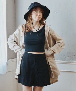 San-ai Resort（三愛水着楽園） 【WEB限定】5点セット バケットハット付きUVカット リブタンキニ+ラッシュガードセット水着【BeachQueen(ビーチクイーン）】 ベージュ