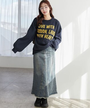 WEGO グラフィックBIGニットプルオーバー ネイビー