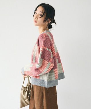 CRAFT STANDARD BOUTIQUE 洗える/チェック柄ニットプルオーバー Red