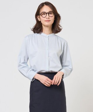 J.PRESS LADIES ストライプジャガード バンドカラー カットソー アクアストライプ系