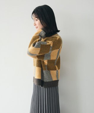 CRAFT STANDARD BOUTIQUE 洗える/チェック柄ニットプルオーバー Mustard