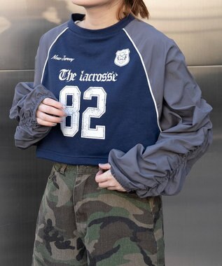 WEGO ナイロンスリーブナンバリングスウェット ネイビー