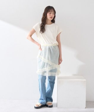 earth music&ecology セルフカットフレアデニムパンツ Light Indigo