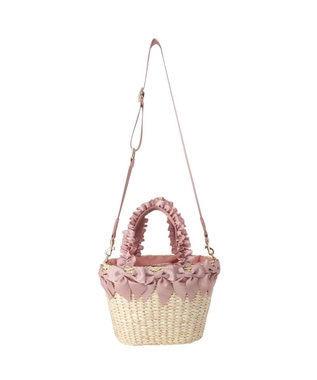 Maison de FLEUR 【2Way】フリルハンドルメイズリボン2Wayカゴバッグ Pink