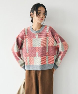 CRAFT STANDARD BOUTIQUE 洗える/チェック柄ニットプルオーバー Red