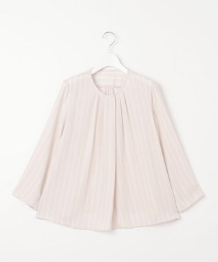 自由区 【洗える】バックサテンアムンゼンストライプ ブラウス ベージュ×オフストライプ