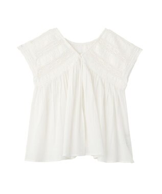 earth music&ecology 【WEB・一部店舗限定】【綿100％】レース＆ピンタックフレンチブラウス Off White