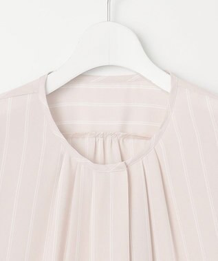 自由区 【洗える】バックサテンアムンゼンストライプ ブラウス ベージュ×オフストライプ