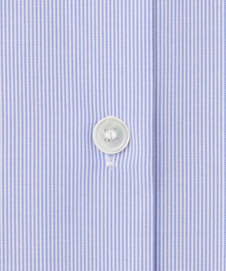 ICB L 【洗える】クリーンブロード バンドカラーブラウス ブルーストライプ系