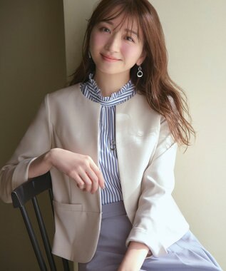 ANY SIS S 【洗える】プチフリル ブラウス ネイビーストライプ